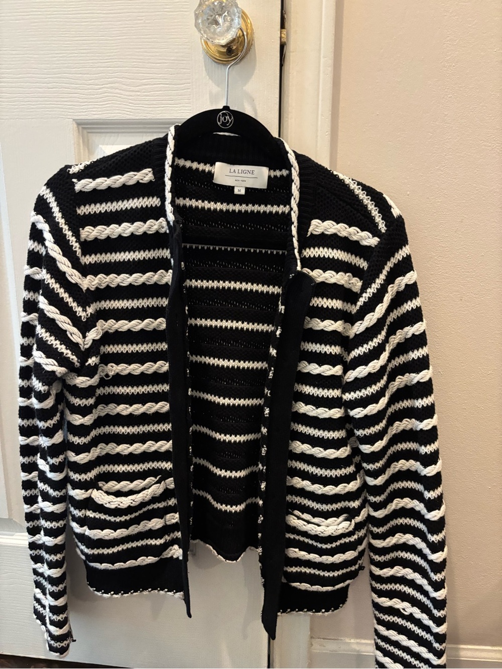 La Ligne Black & White Striped Open Cardigan